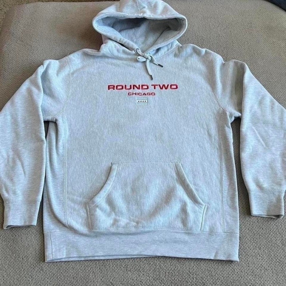 Round Two Chicago Embroidered Logo Hoodie Grey Mens Large Made in USA